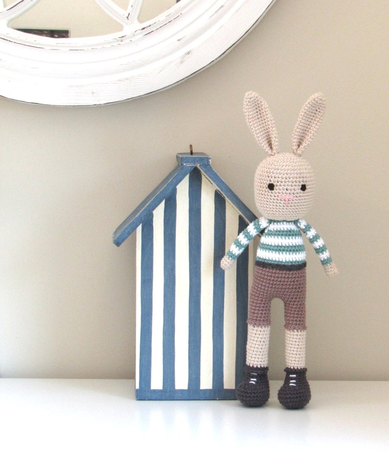 Bunny boy toy gift for baby, toddler or child. Personalized amigurumi doll. image 3