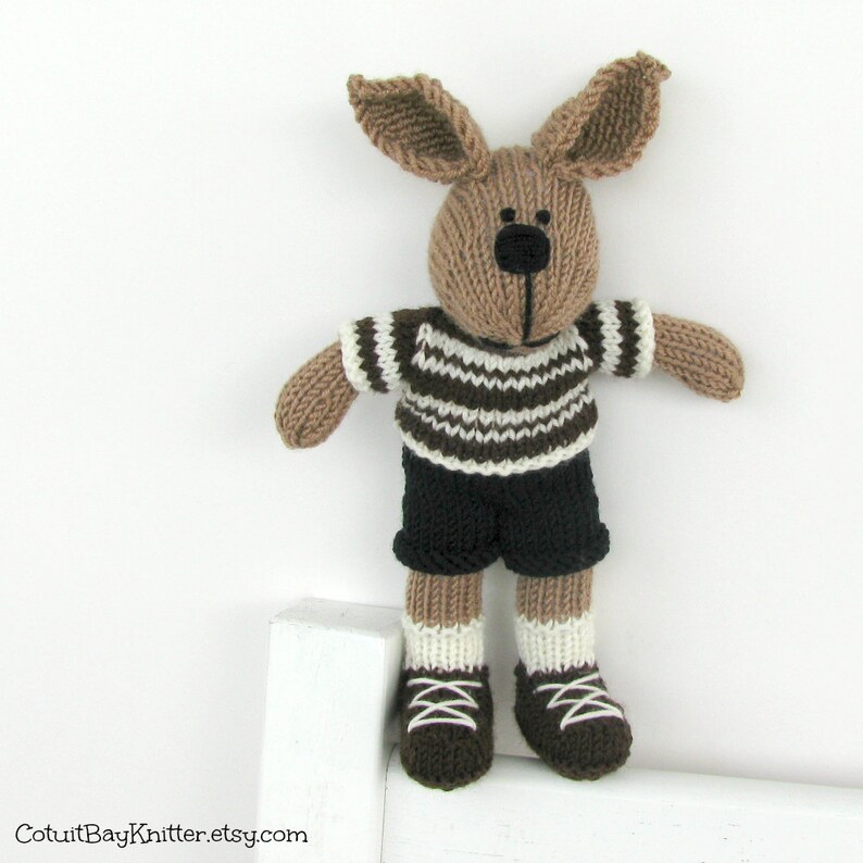 Hand knitted bunny rabbit boy toy. Kids stuffed animal plush doll. image 9