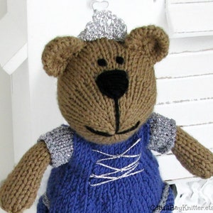 Hand knit teddy bear princess doll knitted toy. Stuffed doll personalized gift for girls. image 3