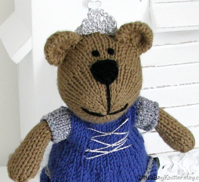 Hand knit teddy bear princess doll knitted toy. Stuffed doll personalized gift for girls. image 3