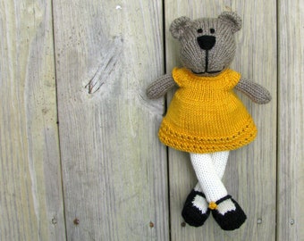 Knitted bear doll gift for girl. Big Sister present. Stuffed teddy bear.