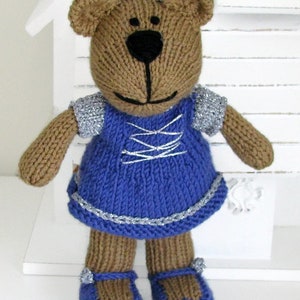 Hand knit teddy bear princess doll knitted toy. Stuffed doll personalized gift for girls. image 9