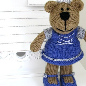 Hand knit teddy bear princess doll knitted toy. Stuffed doll personalized gift for girls. image 6