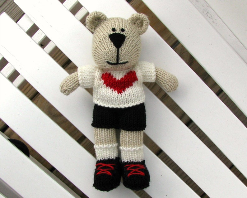 Knitted toy plush bear I love you gift for baby toddler toy image 0