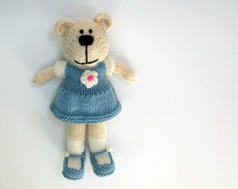 Baby gift for girls knitted bear. Toddler first birthday gift.