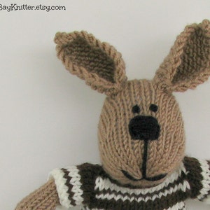 Hand knitted bunny rabbit boy toy. Kids stuffed animal plush doll. image 6