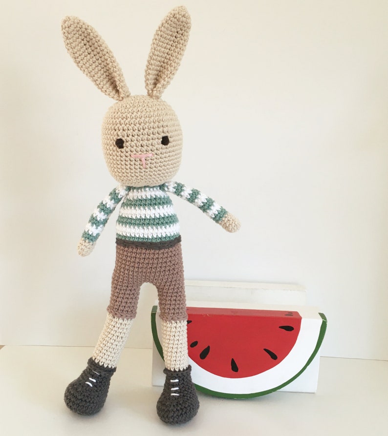 Bunny boy toy gift for baby, toddler or child. Personalized amigurumi doll. image 6