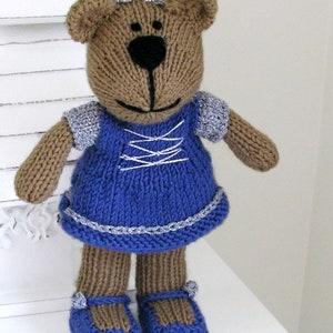 Hand knit teddy bear princess doll knitted toy. Stuffed doll personalized gift for girls. image 7