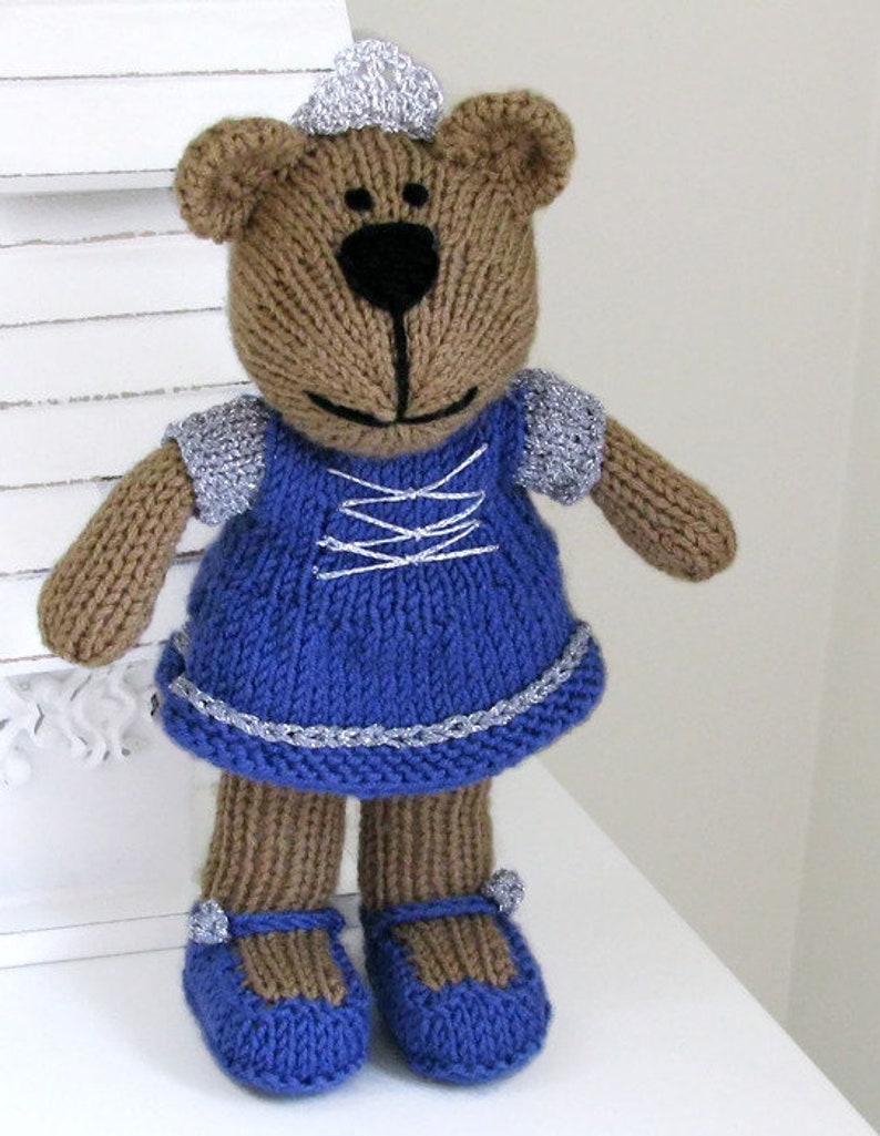Hand knit teddy bear princess doll knitted toy. Stuffed doll personalized gift for girls. image 7