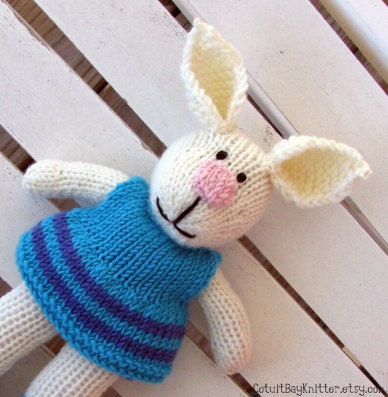 Personalized bunny hand knit toy. Easter bunny doll for baby image 0