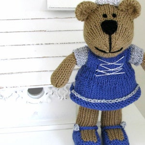 Hand knit teddy bear princess doll knitted toy. Stuffed doll personalized gift for girls. image 2