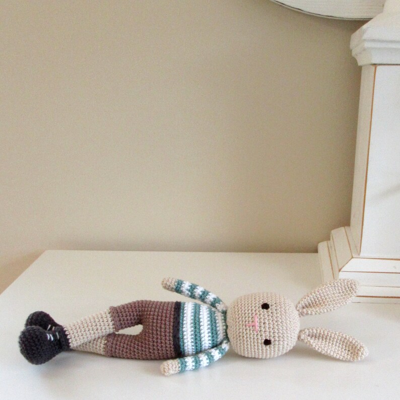 Bunny boy toy gift for baby, toddler or child. Personalized amigurumi doll. image 4