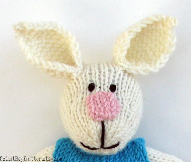 Personalized bunny hand knit toy. Easter bunny doll for baby image 1