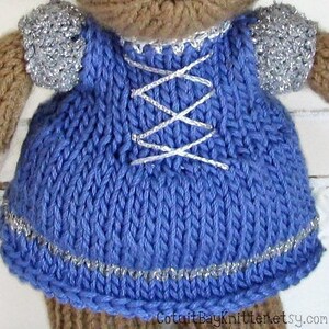 Hand knit teddy bear princess doll knitted toy. Stuffed doll personalized gift for girls. image 8