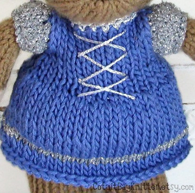 Hand knit teddy bear princess doll knitted toy. Stuffed doll personalized gift for girls. image 8