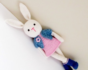 Knit bunny stuffed animal gift for girl. Crochet bunny doll Easter gift.  Perfect for baby, toddler, kids.