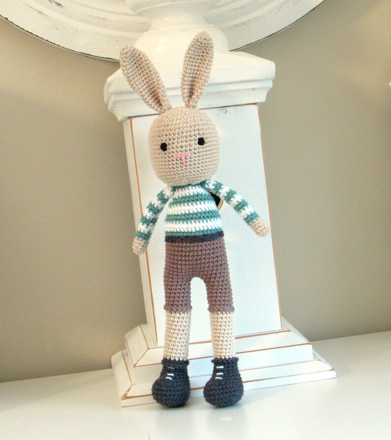 Bunny boy toy gift for baby, toddler or child. Personalized amigurumi doll. image 5