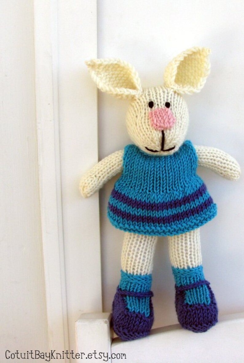 Personalized bunny hand knit toy. Easter bunny doll for baby image 2