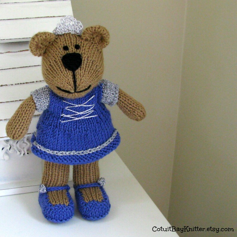 Hand knit teddy bear princess doll knitted toy. Stuffed doll personalized gift for girls. image 4