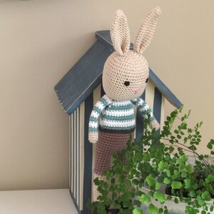 Bunny boy toy gift for baby, toddler or child. Personalized amigurumi doll. image 9