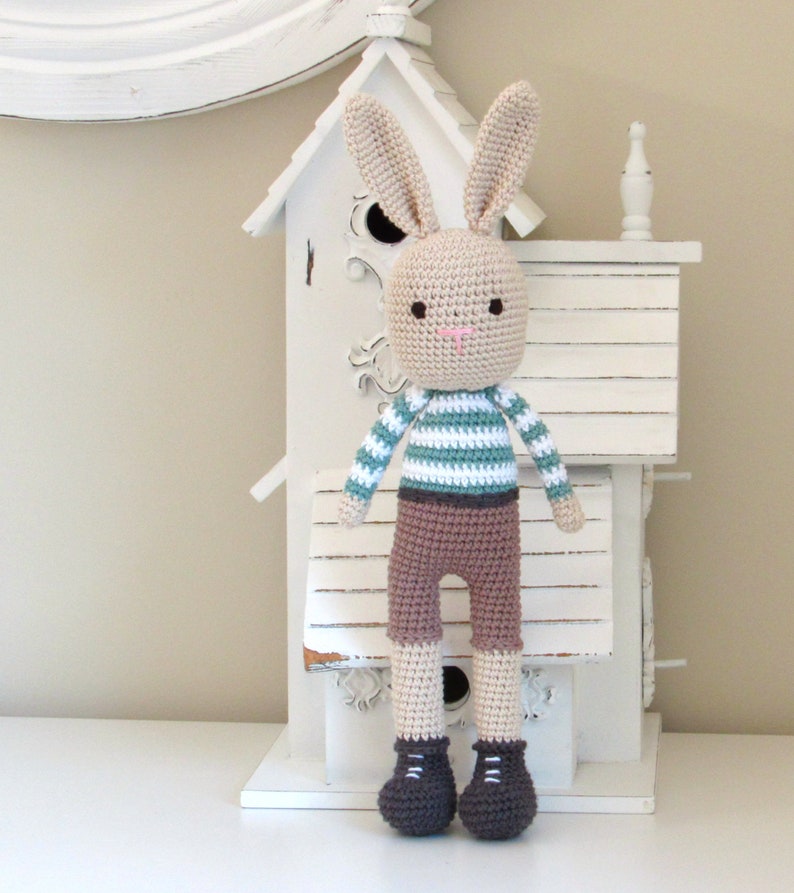 Bunny boy toy gift for baby, toddler or child. Personalized amigurumi doll. image 8