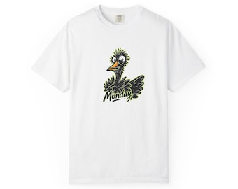 Scruffy Black Bird Monday T-shirt | Cartoon Crow Illustration