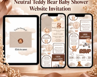 We Can Bearly Baby Shower Website Invitation, Editable Canva Invitation with RSVP
