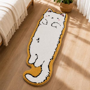 Cute Cat Shaped Rug Plush Bedroom Rug Kawaii Cat Floor Mat Non Slip Nursery Rug Living Room Decor Pet Lover Gift