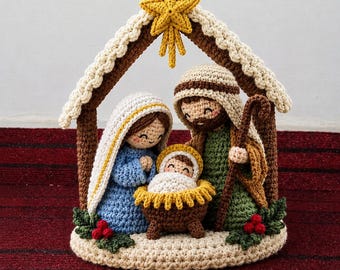 Haakpatroon voor een kerststal (PDF), kerstamigurumi set, gehaakte kerststal, digitaal patroon voor kerstdecoratie
