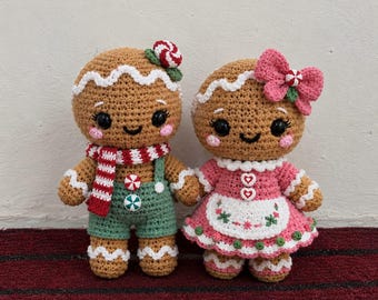 Gingerbread Couple Crochet Pattern, Boy and Girl Amigurumi Dolls, Christmas Crochet PDF Pattern, Gingerbread Man and Girl Digital Download