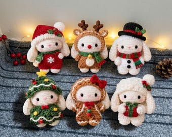 Patrón de ganchillo en PDF de conejito navideño, reno amigurumi, muñeco de nieve, Papá Noel, árbol de jengibre, juguete navideño de ganchillo para principiantes, amigurumi fácil