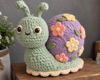 Snail Crochet Pattern PDF, Floral Shell Amigurumi, Cute House Snail Plush Toy, Crochet Animal Pattern, Instant Download