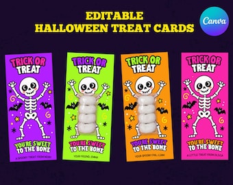 Printbare Halloween Donut Skelet, Bewerkbare Naam Canva Sjabloon, Traktatiekaartje voor in de klas, Feestcadeautje