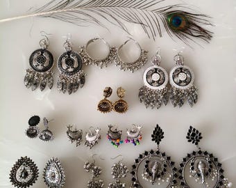 Oxidized Silver Trending Earrings Combo Set of 10, Indian Jewelry For Women-Delivery Duty Paid