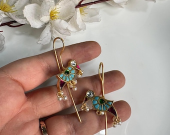 Pachi Kundan Polki Stone Gold Fusion Ear cuff Earring, Indian Ethnic Jewelry-Delivery Duty Paid