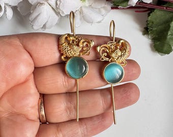 Kundan Polki Stone Gold Ghungroo Niddle Fusion Ear cuff Earring, Indian Ethnic Jewelry