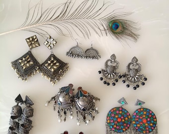 Afghani Ghungroo Long Dangler Earrings Combo Set of 7, Indian Jewelry Women-Delivery Duty Paid