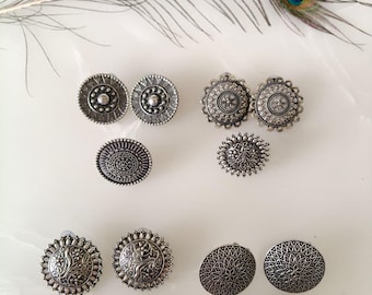 Silver Oxidised Ring Earrings Combo Set of 4, Indian Jewelry For Women-Delivery Duty Paid