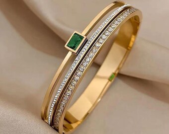 Gold Plated PVD Coated Zircon Waterproof Bracelet | Gift for Her | Indian Jewelry-Delivery Duty Paid