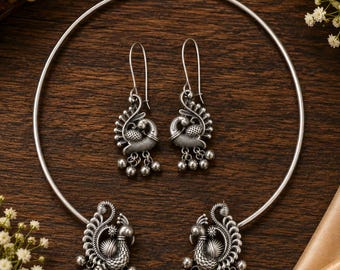 Indian Silver Oxidised Coin Fusion Choker Set, Elegant Minimalist Ethnic Jewelry-Delivery Duty Paid