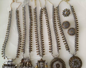 Dual Tone Silver, Gold Tone Jewelry Combo Set, Indian Fusion Jewelry-Delivery Duty Paid