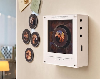 Personalized Music Fridge Magnet, Rotating Music Box, Custom Photo and Song NFC Magnet, Tap to Play Music, Anniversary Gift for Him He.