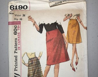 Vintage Simplicity 6190 - Misses Skirt knee length 1960s Sewing Pattern