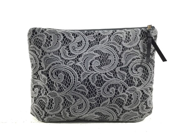 grey lace clutch bag