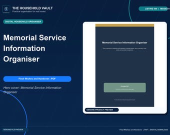 Memorial Service Information Organiser | Printable PDF | Household Handover Organiser