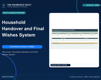 Final Wishes Organiser: End of Life Planner, Household Handover, Excel and PDF