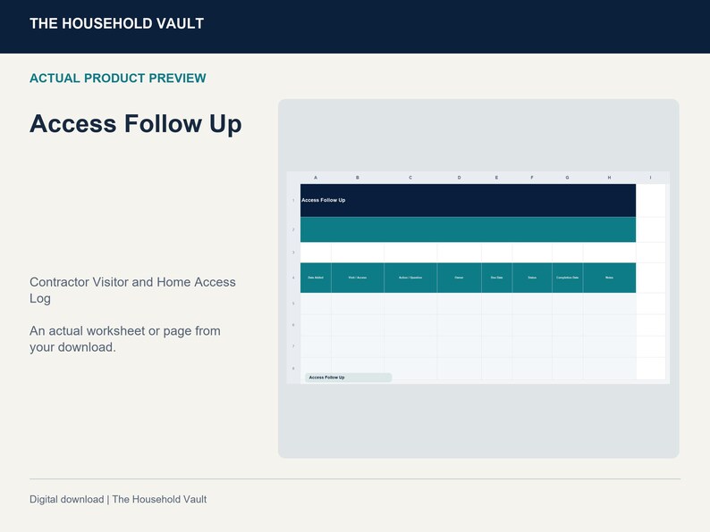 Contractor and Visitor Log Spreadsheet, Home Access Tracker, Excel ...