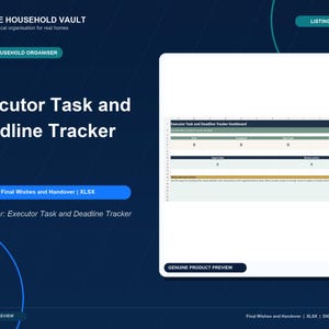 Executor Task and Deadline Tracker | Excel Spreadsheet | Household Handover Organiser