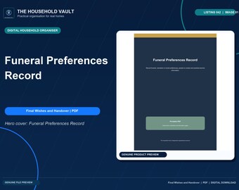 Funeral Preferences Record | Printable PDF | Household Handover Organiser