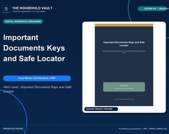 Documenti importanti Chiavi e cassaforte / PDF stampabile / Organizzatore per il passaggio di consegne domestiche